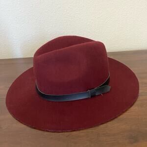 Globe 100% wool burgundy black strap Fedora hat 90s academia